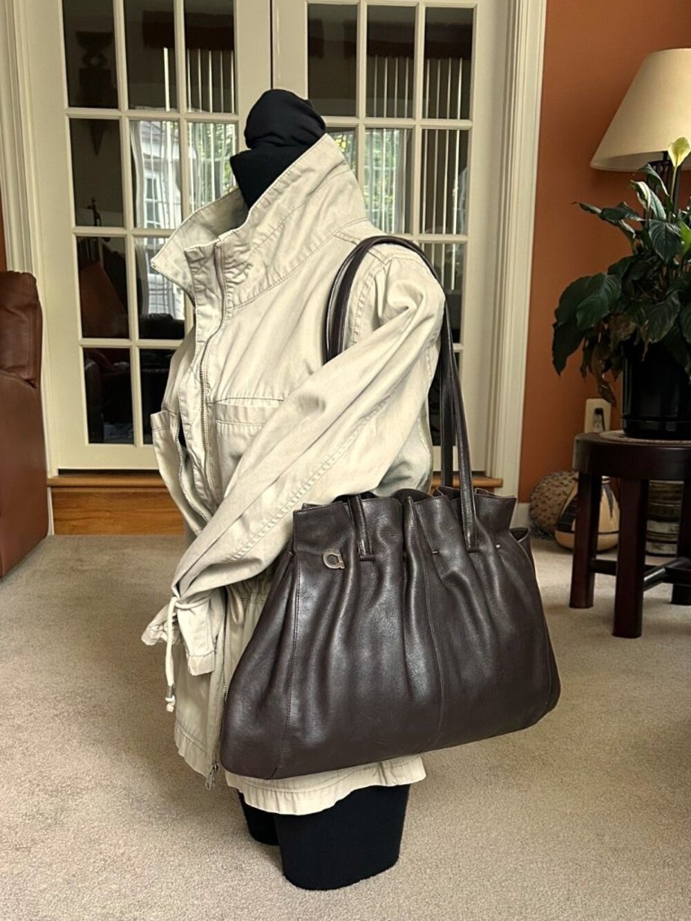 SALVATORE FERRAGAMO Nappa Soft Shoulder Bag, Chocolate Brown - Picture 3 of 10